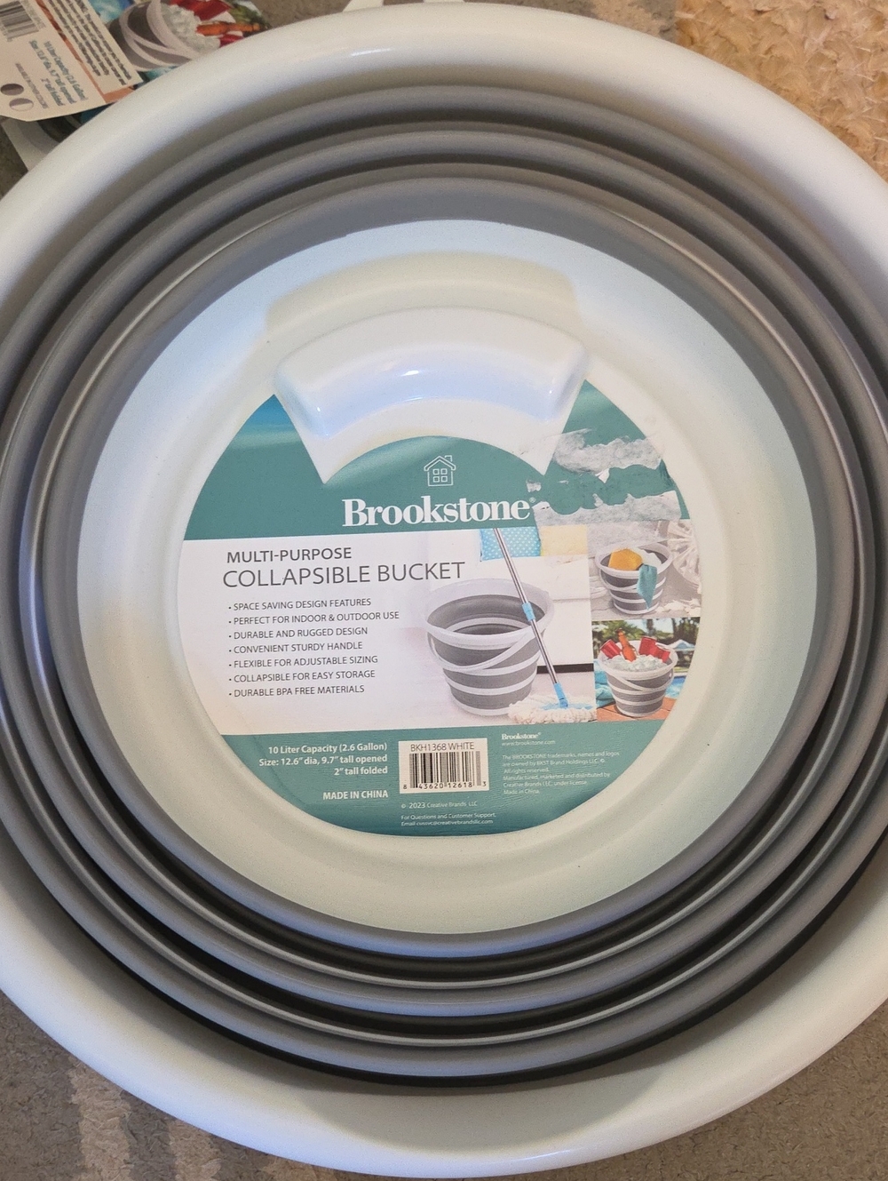 New Unused. Brookstone White and Gray Collapsible Multi-Purpose Bucket
